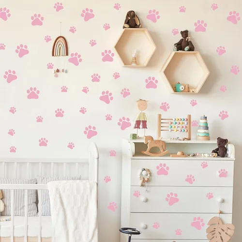 Vista 4 de 60 calcomanías de pared de pata de perro, calcomanías de huellas de patas, calcomanías de vinilo extraíbles de huellas de animales para decoración