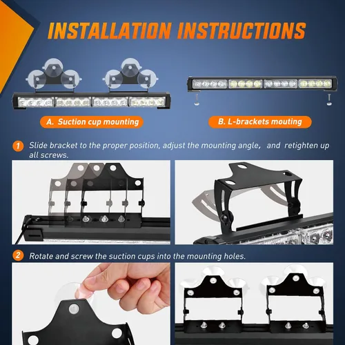 Vista 5 de Nilight - Barra de luz estroboscópica de emergencia de asesor de tráfico 2 en 1, 17 pulgadas, 32 LED, 23 patrones de flash, luces de advertencia