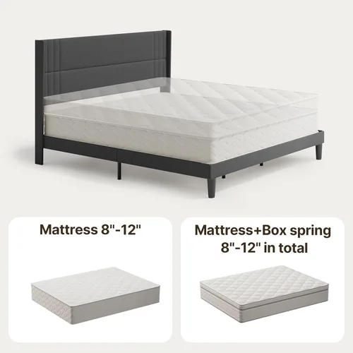 Vista 54 de Gizoon Base de cama matrimonial con cabecera de ala, plataforma tapizada con cabecera geométrica moderna, listones de madera, sin ruido, no necesita