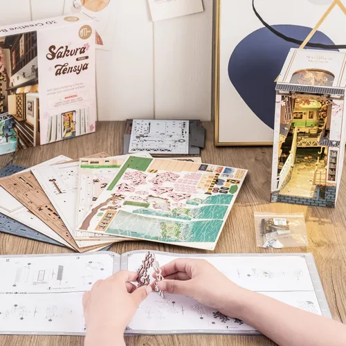 Vista 8 de ROBOTIME - Kits de manualidades para rincón de lectura, casa de muñecas en miniatura, librería con luz LED, rompecabezas de madera 3D para adultos