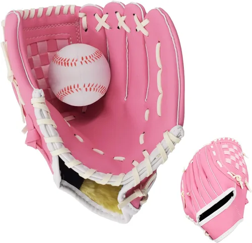 Senston Guante de béisbol para niños y jóvenes, manoplas de sóftbol de 10.5 pulgadas, lanzamiento de mano izquierda/derecha con pelota Rosa