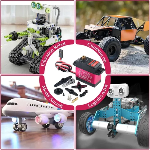 Vista 4 de 4 piezas DS3225 55.1 lbs Digital Rc Servo, alto par de torsión impermeable completo engranaje de metal RC DS servo motor con servo brazo 25T