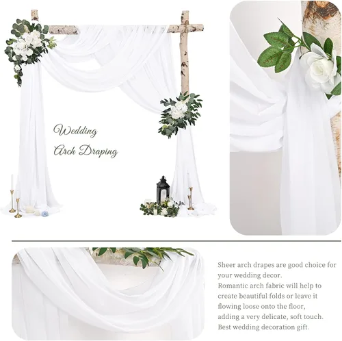 Vista 3 de Cortinas de arco de boda, 8 paneles de 28" x 20 pies, cortinas de tela de gasa blanca para ceremonia y recepción