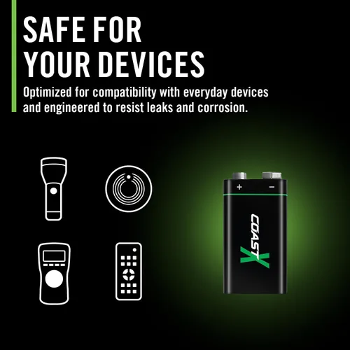 Vista 4 de Coast ZX - Baterías recargables USB-C de 9 V, ZITHION-X, iones de litio de 1.5 V 560 mAh, larga duración, se carga menos de 3 horas, cable de carga