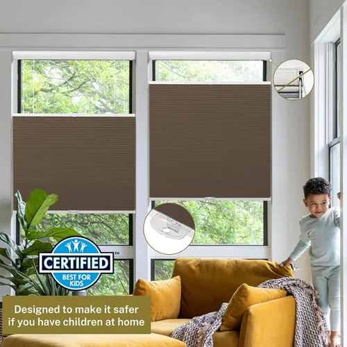 Vista 4 de Persianas celulares opacas con diseño de panal de abeja, persianas inalámbricas para ventanas de oscurecimiento de habitación, fácil de instalar