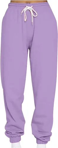 Pantalones deportivos holgados de pierna recta para mujer, con cordón elástico, cintura alta, pantalones de forro polar grueso, pantalones cómodos