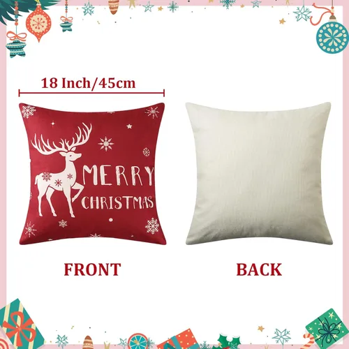 Vista 7 de CAROMIO Juego de 4 fundas de almohada decorativas de Navidad de 18 x 18 pulgadas, fundas de almohada decorativas de granja para el hogar, ciervos