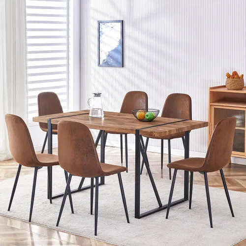 Vista 26 de Mesa de comedor de 55 pulgadas para 4-6, mesa de cocina de madera con patas de metal, mesa de comedor para 4-6 para el hogar, comedor, sala de estar
