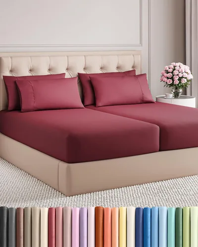 Vista 128 de Juego de sábanas Split King de 7 piezas - Incluye 4 fundas de almohada - Sábanas Split King - Ropa de cama de hotel de lujo suave - Refrescante