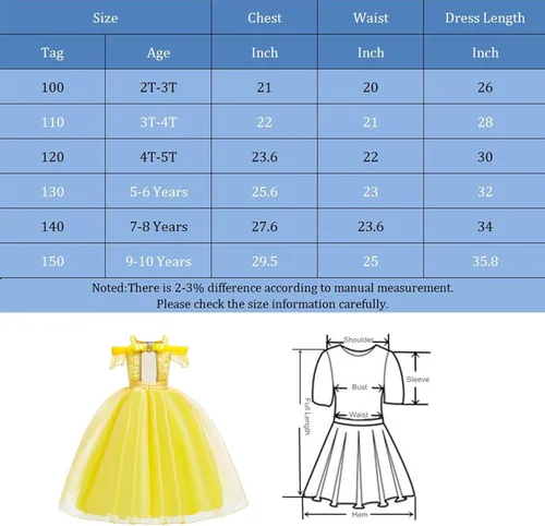 Vista 6 de Disfraces de princesa, fiesta de cumpleaños, disfraz de Halloween, disfraz de cosplay para niñas pequeñas de 3 a 10 años