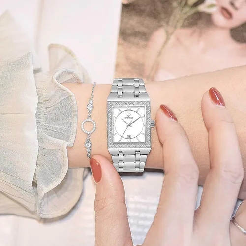 Vista 7 de Reloj de pulsera de cuarzo para mujer, luminoso, resistente al agua, con calendario, reloj de cuarzo de acero inoxidable