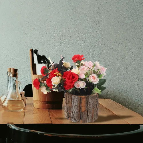 Vista 4 de Cabilock Maceta de madera, maceta rústica pequeña con orificio de drenaje, multiusos para suculentas de interior, 4.7 x 4.7 x 3.9 in