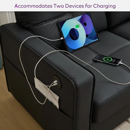 Vista 9 de TYBOATLE Sofá seccional de cuero sintético negro para sala de estar, juego de sofás seccionales modulares convertibles cómodos de 3 piezas, juego