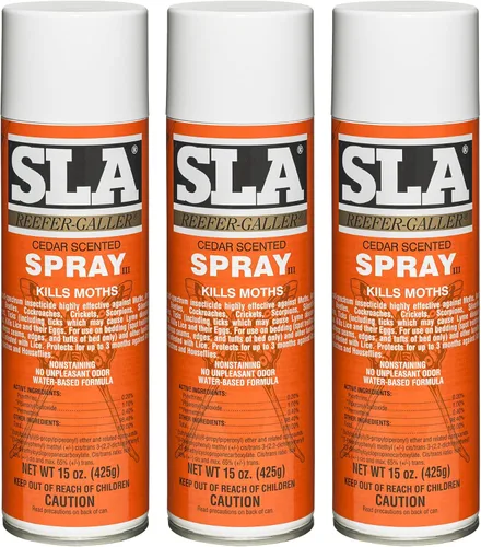 Reefer Galler SLA Spray repelente de polillas con aroma a cedro, mata polillas, chinches y plagas al contacto, 15 onzas (Paquete de 3)