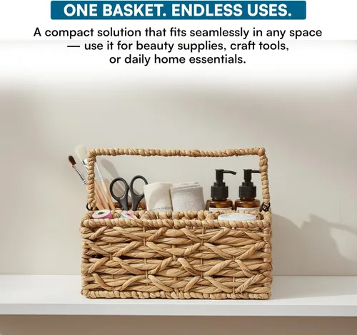 Vista 4 de Honey-Can-Do Cesta de mimbre multiusos de 3 compartimentos con asa, natural STO-09844 Natural Medio