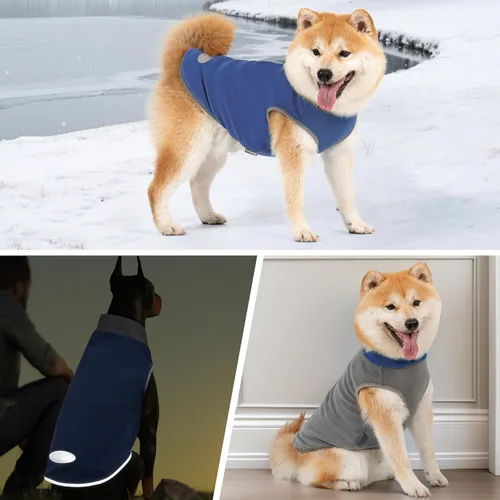 Vista 7 de cyeollo Paquete de 2 suéteres de forro polar para perro, sudadera elástica con rayas reflectantes, ropa para mascotas, suéteres ligeros para perros