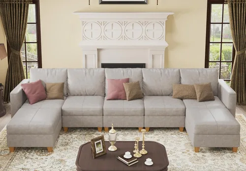 Vista 23 de EASE MOOSE Sofá Seccional Modular en Forma de U con Almacenamiento, Sofá Seccional de Piel Sintética para Sala de Estar, Negro