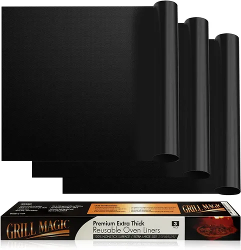 Grill Magic - Juego de 3 forros antiadherentes para horno eléctrico para la parte inferior del horno eléctrico, alfombrilla gruesa de fibra de