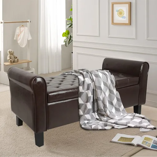 Vista 30 de Babion Banco otomano de almacenamiento con brazos, banco de extremo de cama para dormitorio, banco de almacenamiento con botones para entrada, sala