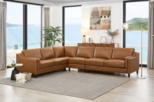 Vista 18 de Hydeline Bella - Silla de cuero de grano superior, coñac, plumón, espuma viscoelástica y asientos de resortes