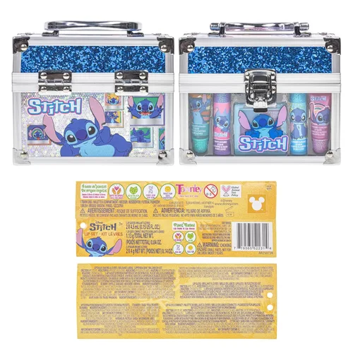 Vista 9 de Disney Stitch - Juego de estuches para maquillaje cosmético, incluye tubo de brillo de labios, bálsamo labial, brillo de labios compacto para niñas