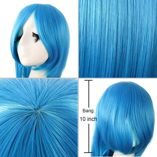 Vista 46 de MapofBeauty - Peluca para anime de 40 pulgadas de largo y lisa, con flequillo oblicuo, para fiesta de cosplay (rubio)