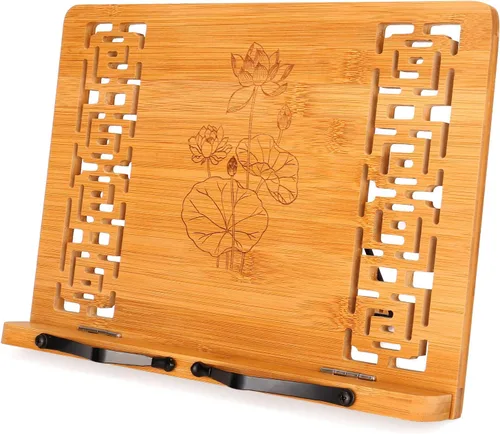 Vista 10 de MEGREZ Soporte de libro para lectura (13.2 x 9.4 pulgadas) Soporte de bambú para libros de cocina para cocina, soporte ajustable