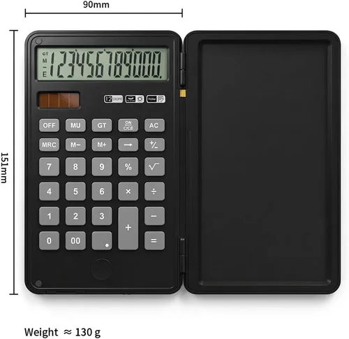 Vista 2 de Calculator with Writing Pad,12-Digit LCD Display, Dual Power Solar + Coin Cell,1-Yr Battery Life Silicone Keys for Comfort Lightweight Portable for