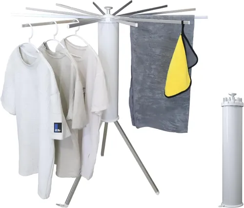 Vista 9 de RFOUO Tendedero de Ropa Trípode de Aluminio - 4 Varillas 16 Clips, Tendedero Plegable Portátil, Ahorro de Espacio, Tendedero de Ropa para Lavandería