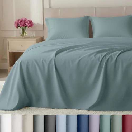 Vista 12 de California Design Den - Juego de sábanas suaves como la seda, 3 piezas de 800 hilos, 100 % algodón, con sábana bajera duradera de esquinas Blanco