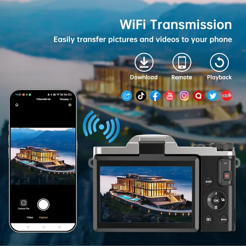 Vista 3 de 4K Digital Camera for Photography with WiFi, 2025 Latest Auto-Focus Vlogging Camera for YouTube Video 3'' 180° Flip Screen Travel Cameras 16X Zoom