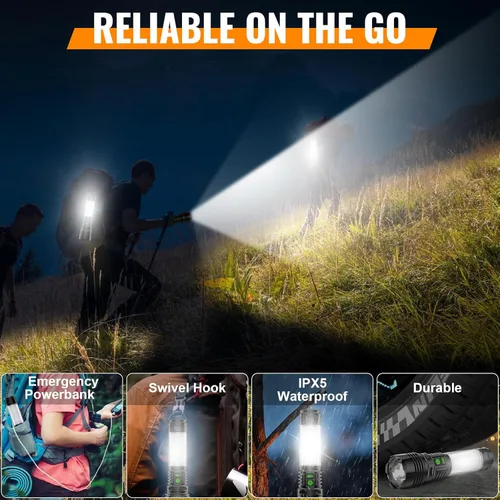 Vista 6 de Linterna LED Recargable de Linterna de 2000 Lúmenes Altos - con Linternas de Camping, Linterna LED Súper Brillante de Largo Alcance para Camping, 5