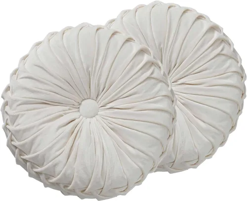 Vista 9 de Almohada redonda de terciopelo de 15 x 15 pulgadas, plisada, redonda, rellena de calabaza, para el hogar, para sofá, silla, cama, suelo de Rosa