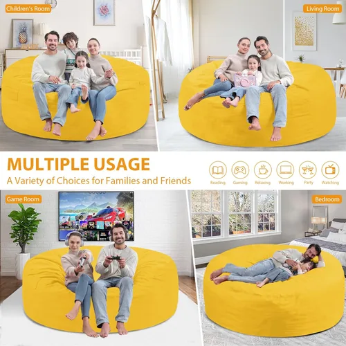 Vista 53 de Puf de 5 pies, puf grande con relleno de espuma viscoelástica, sofá puff esponjoso con funda de terciopelo holandés, puf redondo para sala de estar