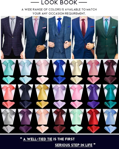 Vista 6 de TIE G - Juego de corbata negra formal y pañuelo de bolsillo en caja de regalo