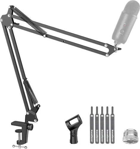 Vista 9 de InnoGear Soporte de micrófono con brazo de brazo para Blue Yeti HyperX QuadCast SoloCast Snowball Fifine Shure SM7B y otros micrófonos, blanco