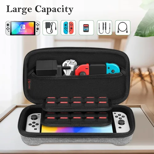 Vista 8 de Fintie Large Carrying Case for Nintendo SwitchSwitch OLED Model - Fits AC Adapter Charger, Shockproof Hard Shell Protective Cover w20 Games Storage