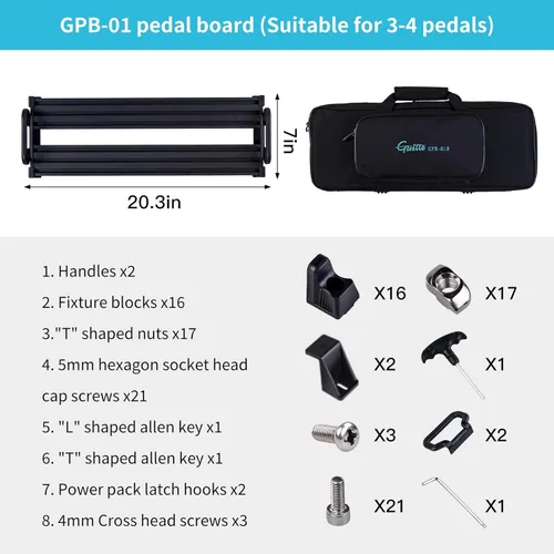 Vista 5 de GUITTO Tablero de Pedal para Guitarra - Tablero de Pedal de Efectos para Guitarra de Montaje en Clip, de Aleación de Aluminio con Bolsa