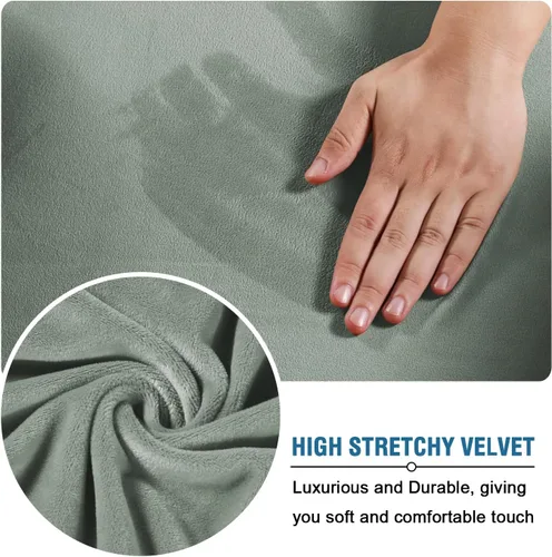 Vista 189 de H.VERSAILTEX Fundas de terciopelo elástico para sofá biplaza de 2 cojines para sala de estar, fundas de sofá con correas antideslizantes, terciopelo