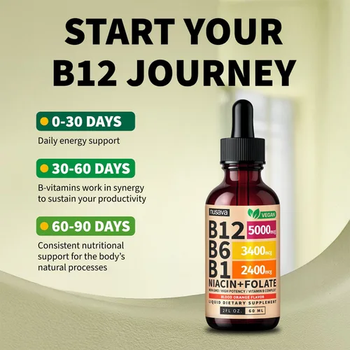 Vista 4 de Paquete de 2 gotas líquidas de vitamina B12 y B6, complejo de vitamina B sublingual B12 - Vitamina B 12 de 5000 mcg - B12 metilcobalamina