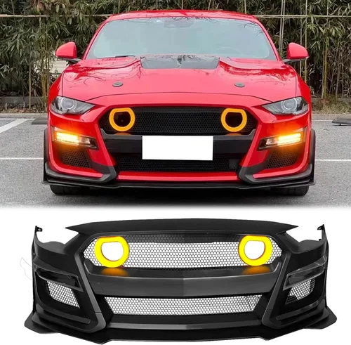 Vista 9 de FREEMOTOR802 Defensa delantera para Ford Mustang 2015-2017, estilo GT500. Kit de conversión de cubierta completa de defensa delantera en negro