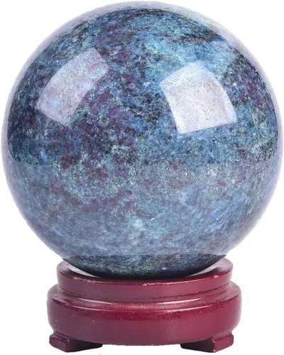 Vista 29 de AMOYSTONE Ágata calcopirita natural, bola de cuarzo simbiótico, esfera mineral de orbe de cristal curativo con base de madera