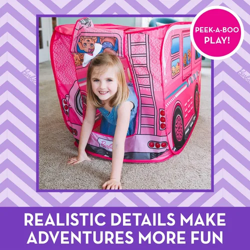 Vista 3 de Barbie Camper Pop Up Play Tent – Folds for Easy Storage with Carrying Bag Included Yaxa Exclusive – Sunny Days Entertainment