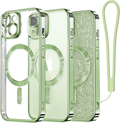Vista 34 de Meifigno Funda diseñada para iPhone 16 de 6.1 pulgadas, [tarjeta con purpurina y correa de muñeca] [compatible con MagSafe] Protección completa