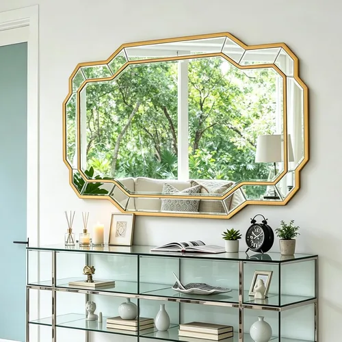 Vista 11 de Espejos dorados para decoración, espejo de pared grande de 36 x 24 pulgadas con vidrio biselado, espejo rectangular moderno para baño, entrada