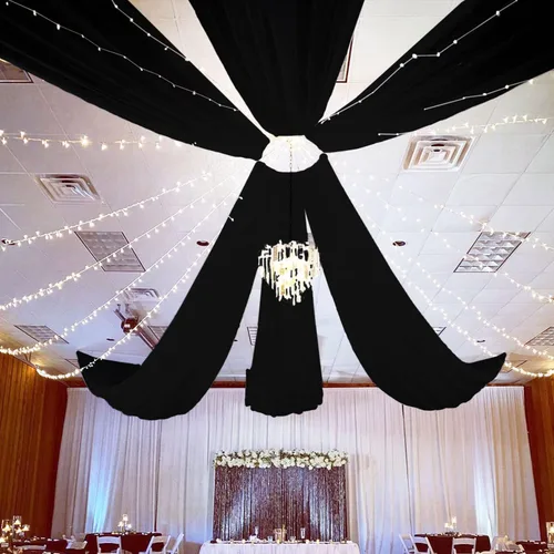 Vista 17 de FUHSY Cortinas de techo para arco de boda, tela drapeada, tela de gasa, cortinas de gasa burdeos para telón de fondo, 5 x 20 pies, 2 paneles