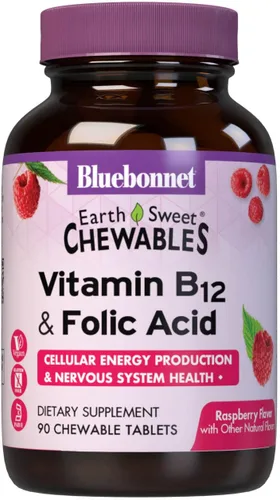 Vista 8 de Bluebonnet Nutrition Earth Sweet Vitamina B12 & Comprimidos masticables de ácido fólico, crema frambuesa, 180 unidades (paquete de 1)