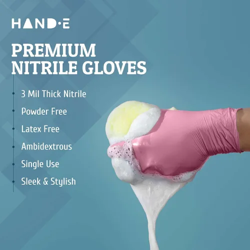 Vista 5 de Hand-E Touch - Guantes desechables de nitrilo rosa, para esteticista, técnico de uñas, tinte y estilista de cabello, guantes de limpieza