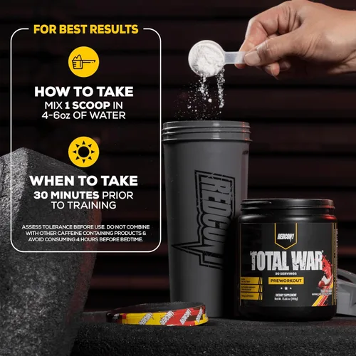 Vista 5 de REDCON1 Total War Pre Workout, Baja Bomb - Beta Alanina + Malato de Citrulina, suplemento pre entreno apto para dieta cetogénica para hombres