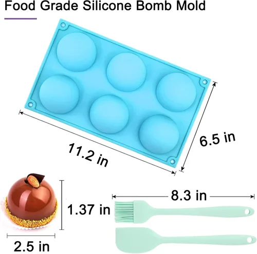 Vista 4 de Molde de silicona para bombas de chocolate caliente, esfera de 2.5 pulgadas, semiesfera redonda grande para bombas de cacao caliente, bola y media